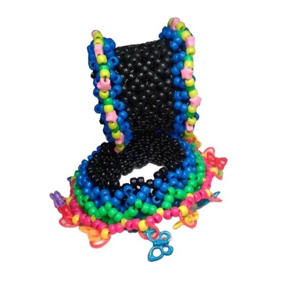 Neon Blue Kandi Rottiing Cuff with Hanging Butterflies - Picture 2 of 6